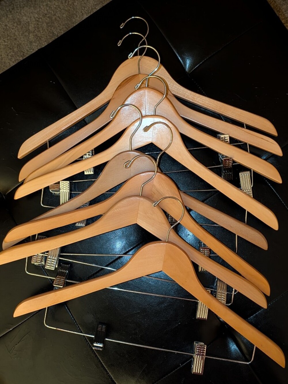 Classic Wooden Suit Hangers with Clips - Natural Wood Set Of 8